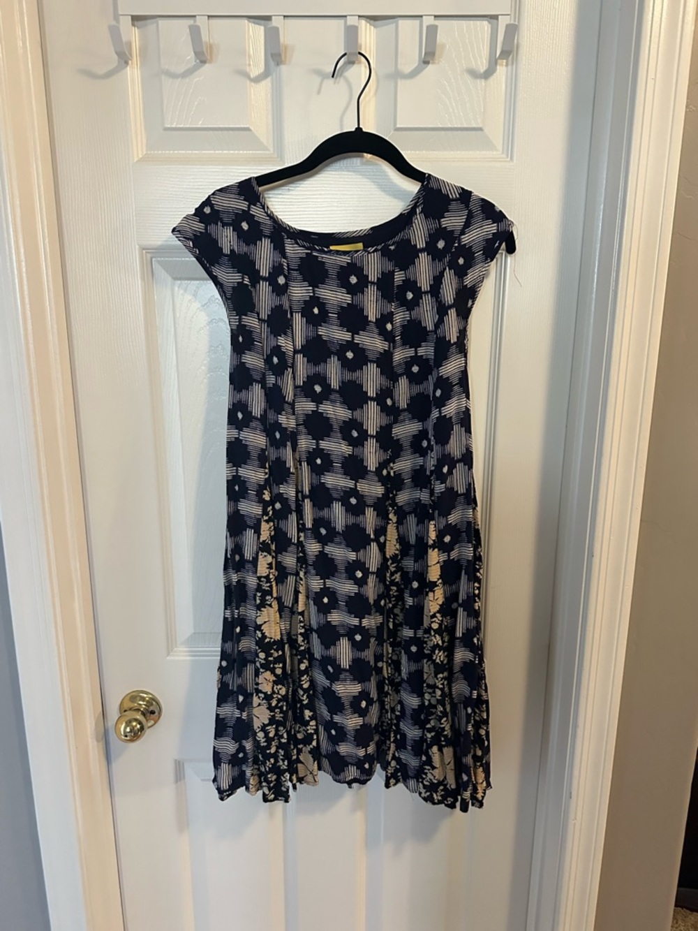 Anthropologie Maeve Navy and Cream Patterned Swing Dress